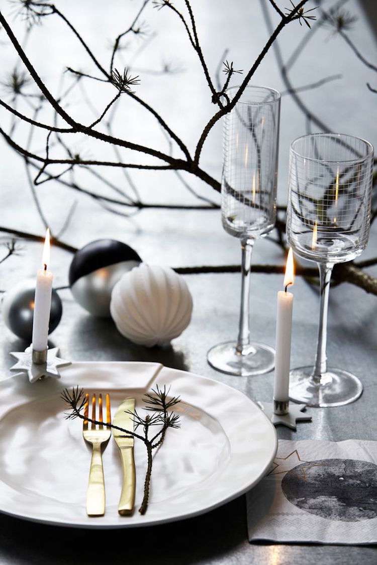 décoration de table Noël noir et blanc idées de verres