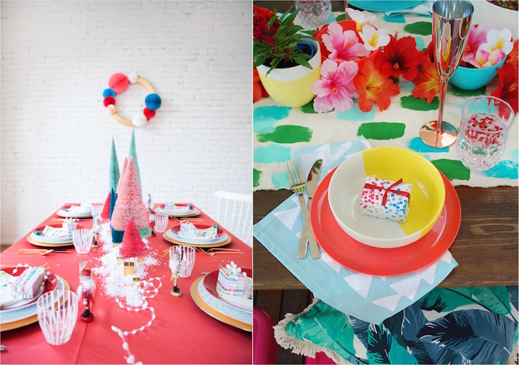décoration de table Noël moderne couleurs tropicales joyeuses