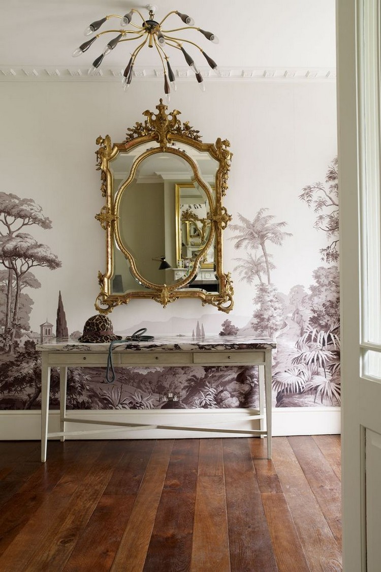 décoration style anglais classique chambre miroir mobilier luxe sol bois lambris blanc