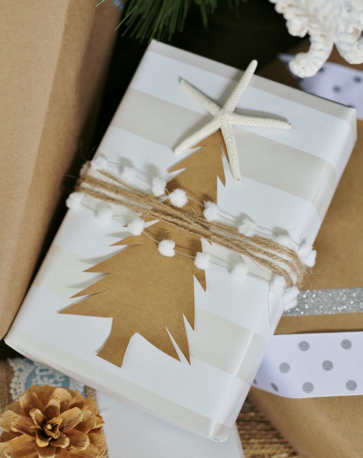 emballage cadeau original pour Noël 2017 en papier kraft toile de Jude motif sapin ficelle