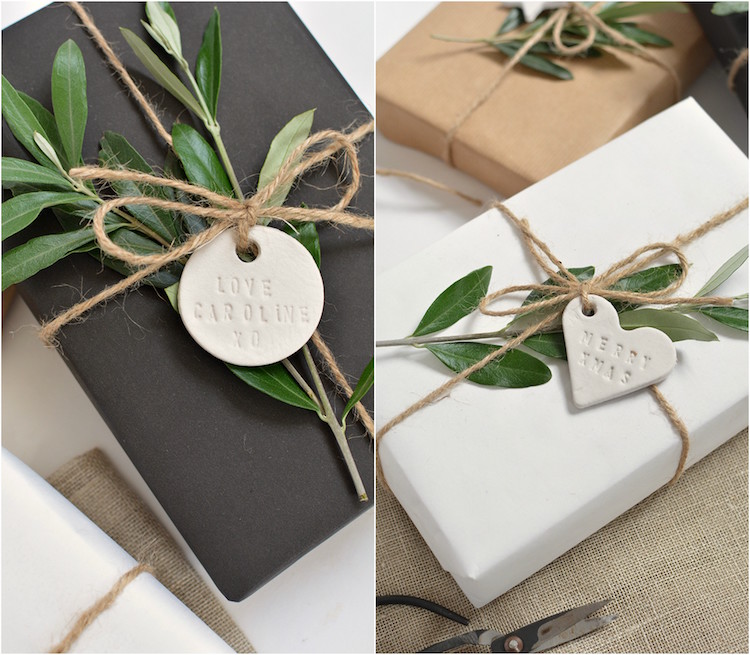 etiquettes cadeaux Noel faire soi meme argile emballage cadeaux style minimaliste