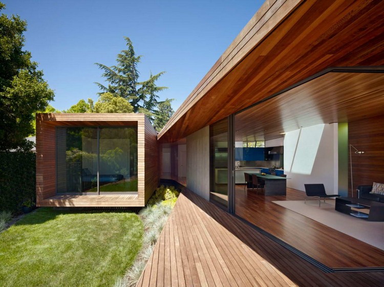 extension maison design bois chêne contemporain agrandissement piece idée salon