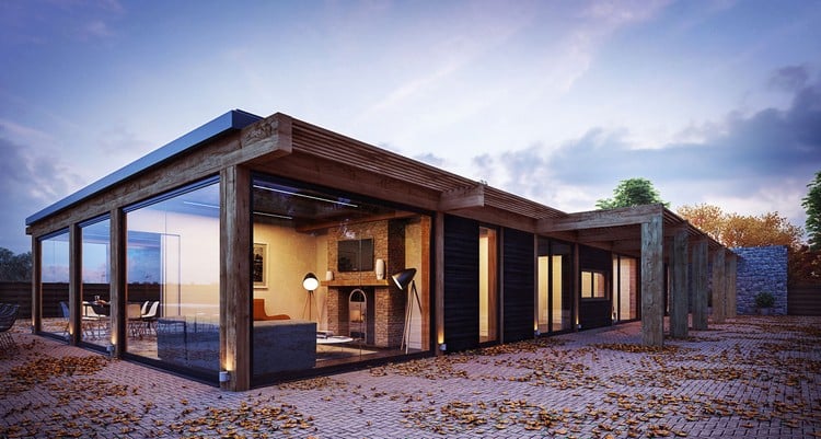 extension maison en bois design intérieur en brique architecture contemporaine