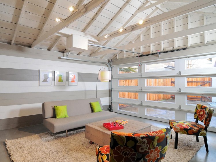 extension maison en bois garage transformé en salon moderne cosy
