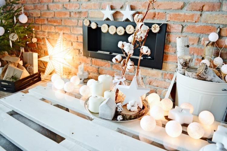 guirlande lumineuse boule coton decoration Noel table palette