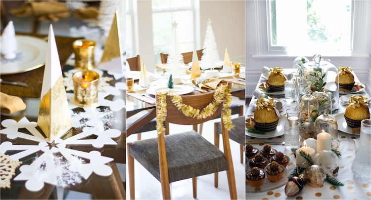 idées de décoration de table Noël blanc et or élégante originale