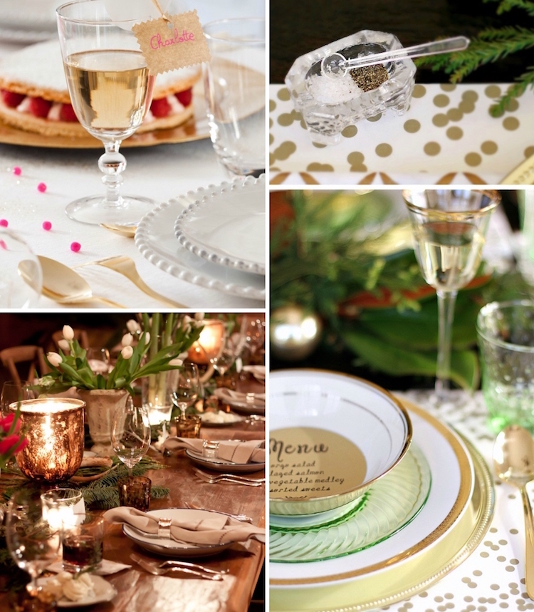 idées décoration table Noël glamour accents objets dorés