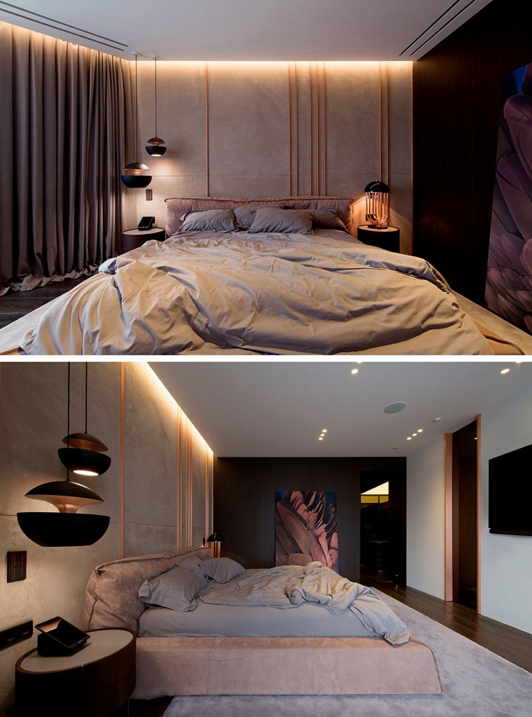 luminaire cuivre design chambre à coucher éclairage indirect