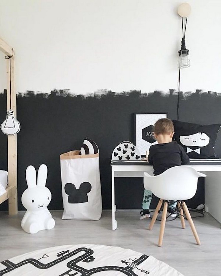 peinture ardoise chambre enfant idées originales mur en noir et blanc