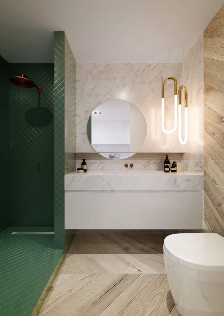 petite salle de bain moderne carrelage marbre blanc carrelage effet bois douche italienne