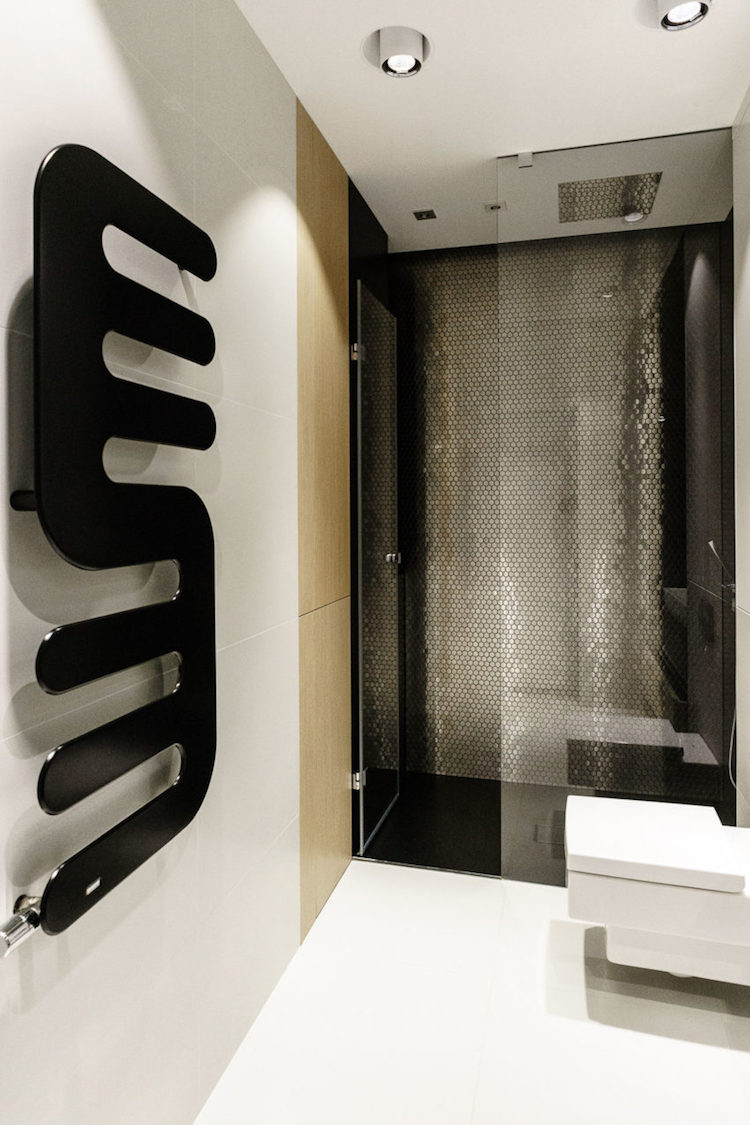 petite salle de bain moderne douche moderne mosaique metallique