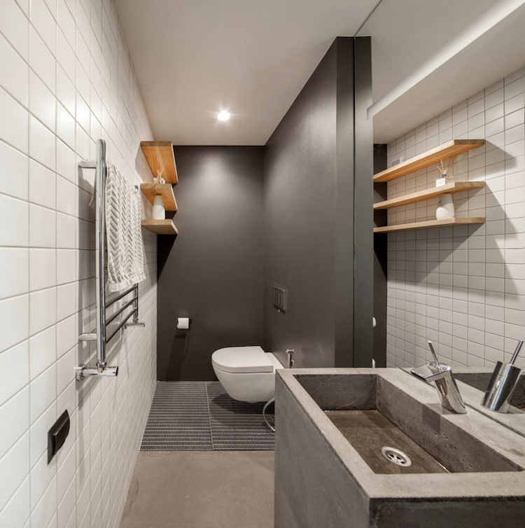 petite salle de bain moderne lavabo beton peinture anthracite