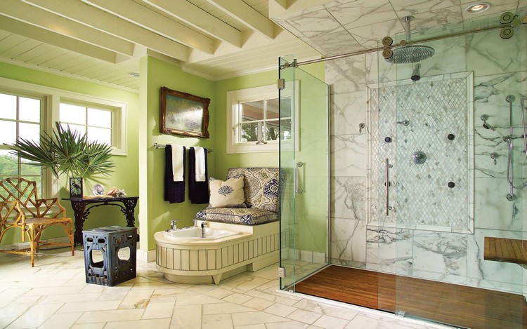 quelle couleur mur choisir avec mobilier teck pour salle bains style asiatique vert design intérieur contemporain