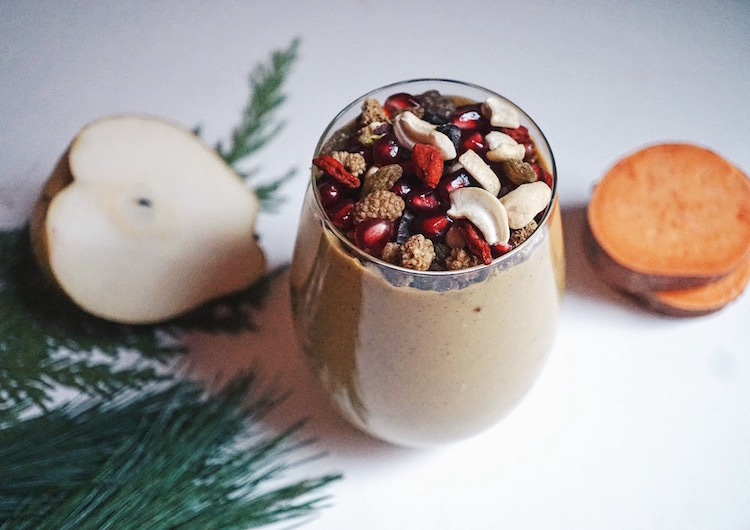 recettes smoothies hiver patate douce poire grenade cannelle gingembre