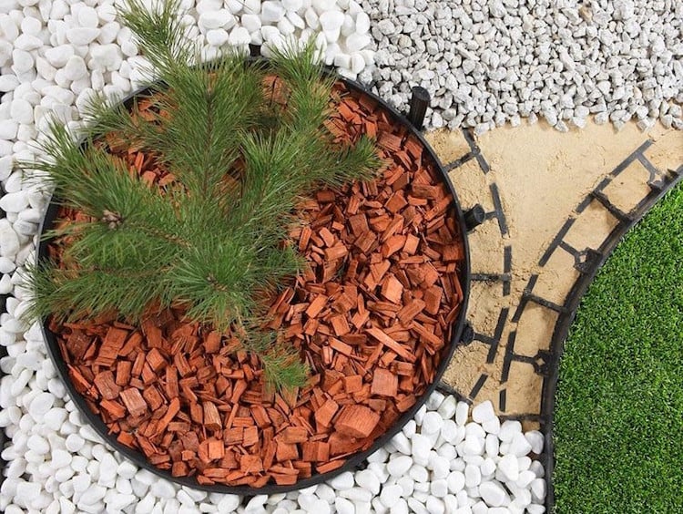 bordure jardin caoutchouc moderne paillage decoratif gravier concasse blanc