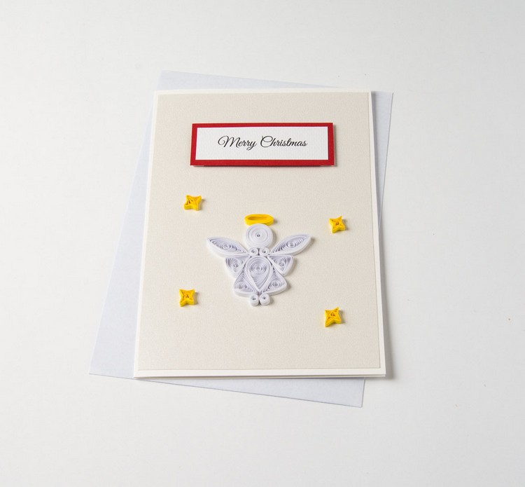 carte vœux avec un ange de Noël en papier cartoné bricolage adultes activité manuelle compliquée