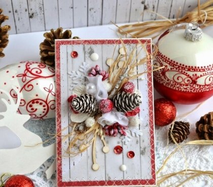 cartes de Noel a fabriquer materiaux naturels mini cones sapin flocons neige papier