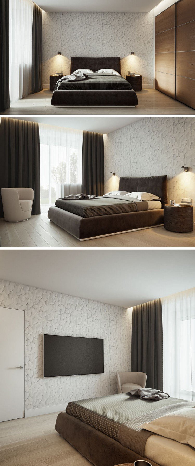 chambre adulte moderne design minimaliste cloison ajourée bois appartement luxe Moscou