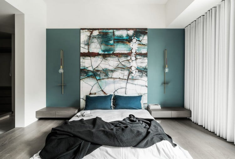 chambre à coucher moderne touches de bleu vert