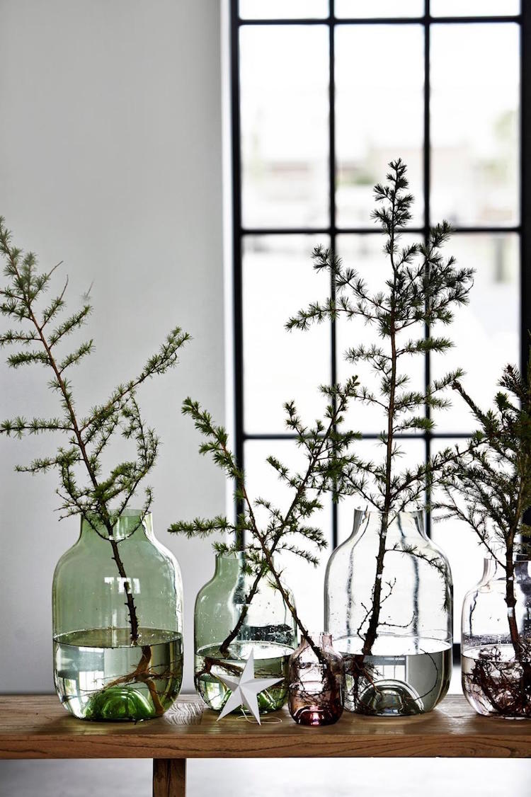 deco de Noel 2017 tout nature inspiration scandinave branches conifere vases