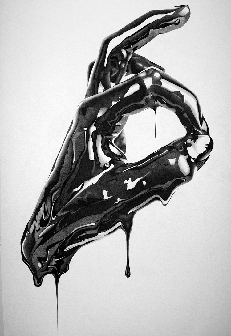 dessins noir et blanc art abstrait encre noire main doigts