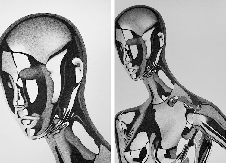 dessins noir et blanc encre noire effigie femme realiste