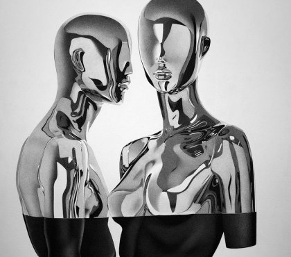 dessins noir et blanc hyperrealistes corps homme femme encre noire
