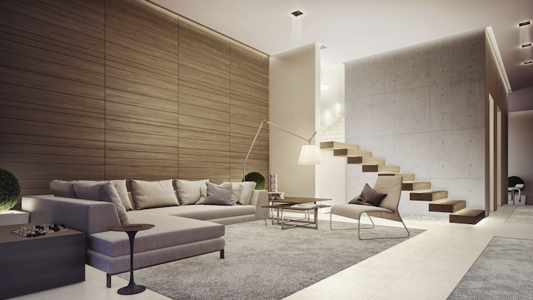 déco salon style minimaliste escalier marches flottantes bois