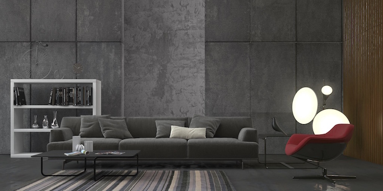 déco salon style minimaliste gris anthracite luminaire design