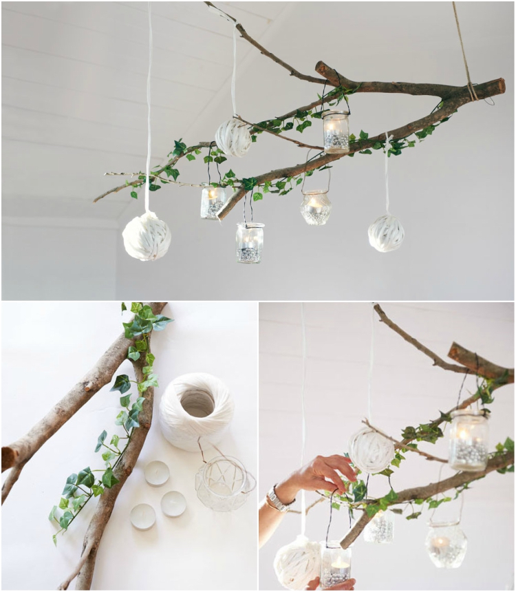 décoration de noël avec des branches idée facile à réaliser