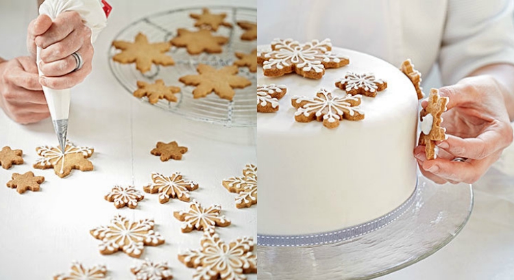 décoration gâteau Noël biscuits étapes préparation glaçage blanc