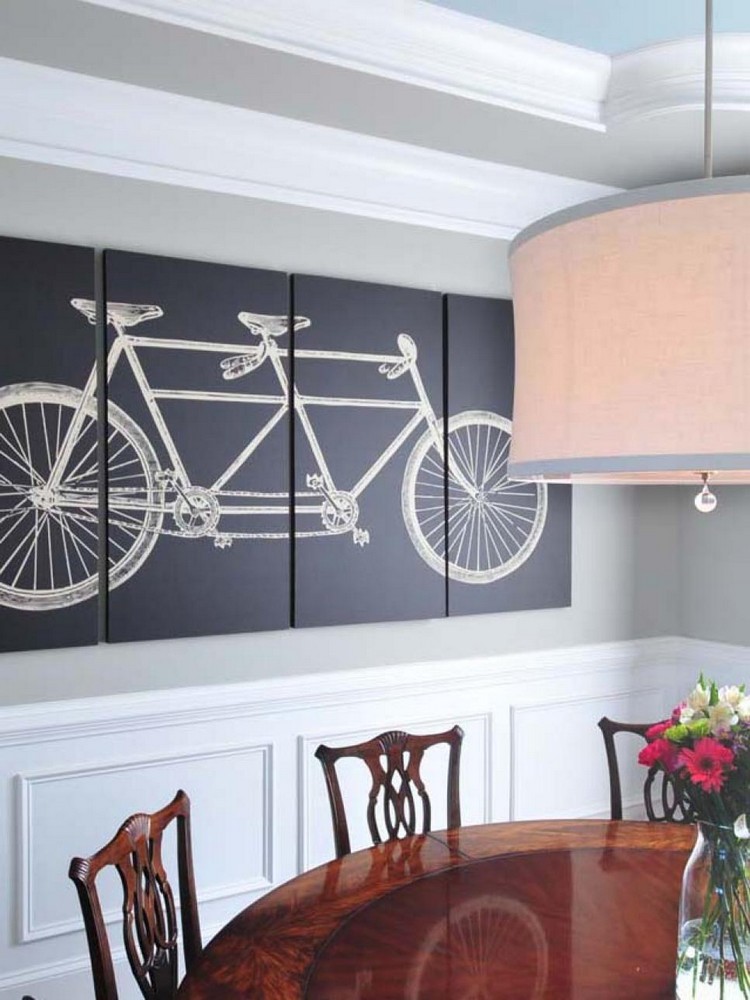 décoration murale salle à manger large panneau motif vélo design moderne innovante