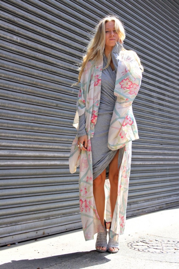 kimono long robe grise casual