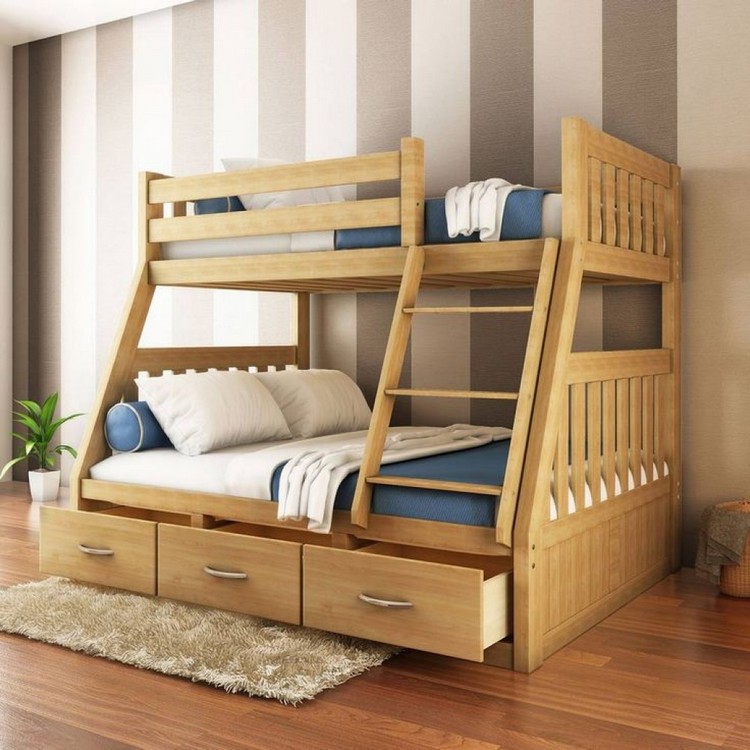 lit superposé design en bois clair deux étages idée originale ameublement chambre garçon