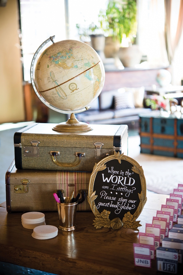 livre d or mariage style vintage globe valises