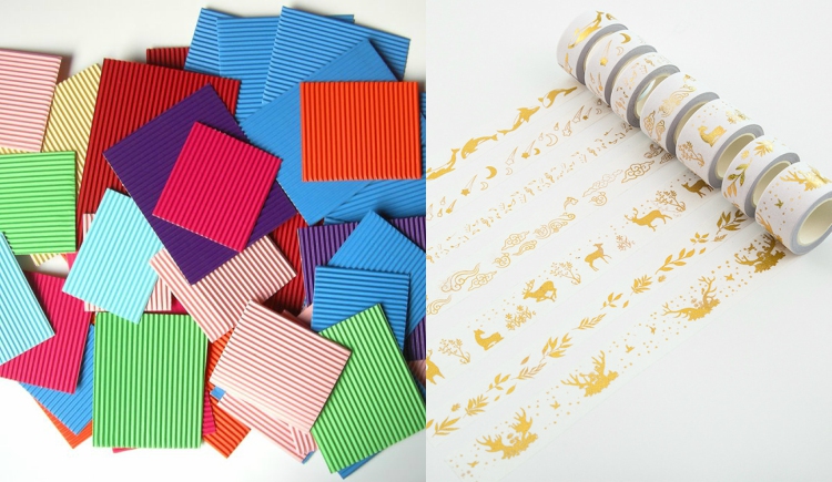 matériel cartes de Noël DIY carton couleur washi tape motifs dorés