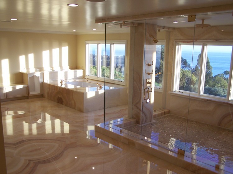 salle de bain en pierre naturelle ambiance haut de gamme luxe