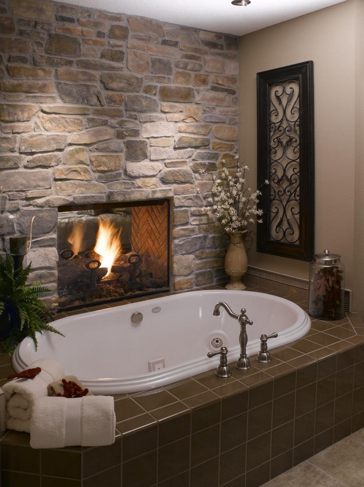 salle de bain en pierre naturelle cheminée