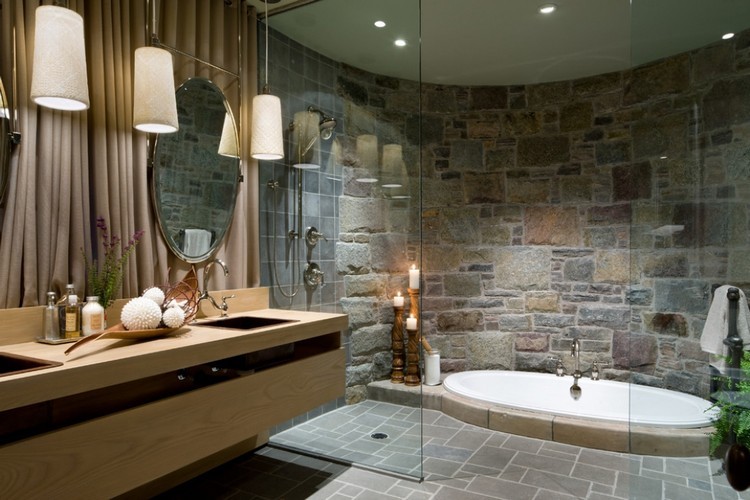 salle de bain en pierre naturelle et bois idées