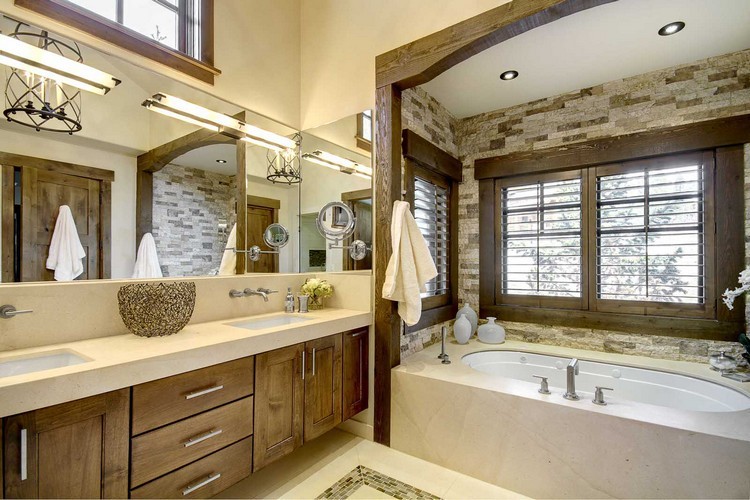 salle de bain en pierre naturelle et bois massif