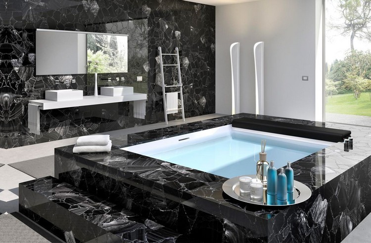 salle de bain en pierre naturelle marbre noir design élégant