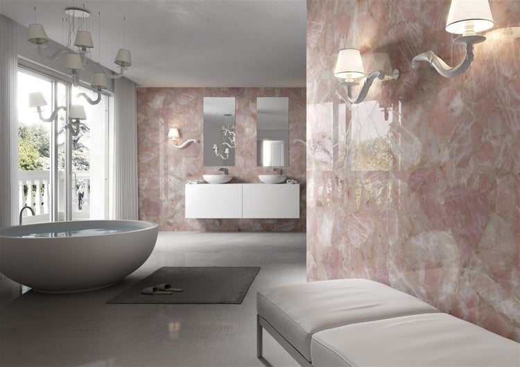 salle de bain en pierre naturelle marbre rose