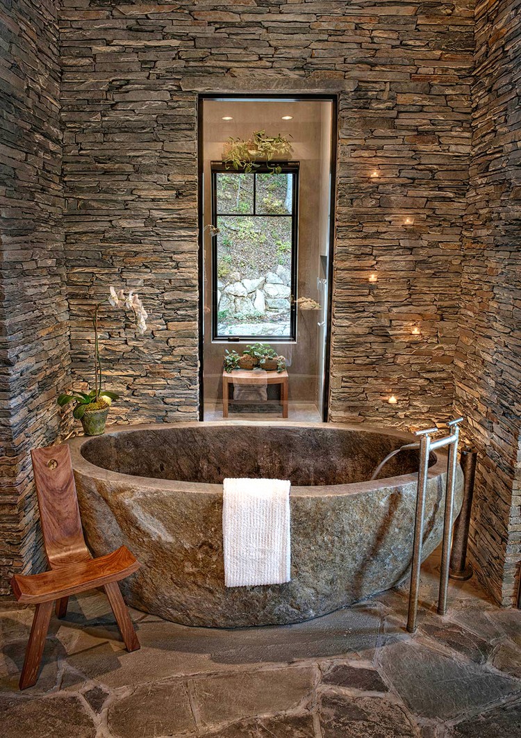 salle de bain en pierre naturelle plaquette de parement en pierre