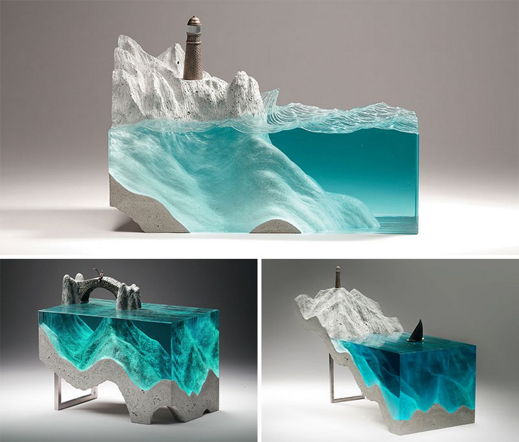 sculptures modernes en verre et en béton