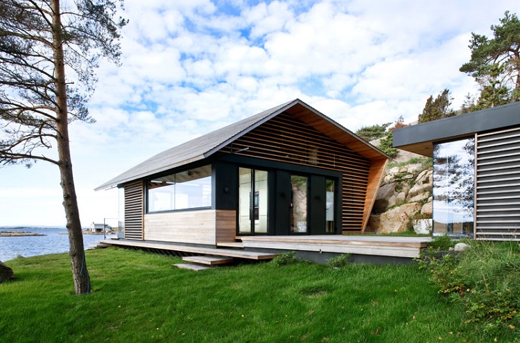 stores extérieurs bois cèdre bardage extérieur horizontal design contemporain maison architecte Norvège