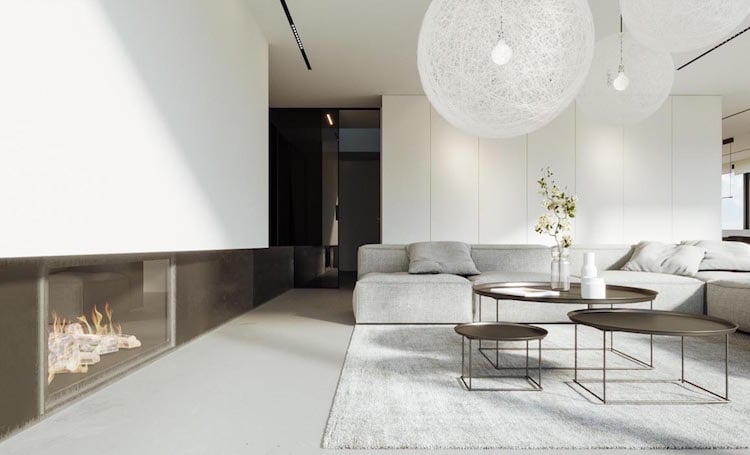 style minimaliste cheminée moderne suspensions boules KUOO Architects