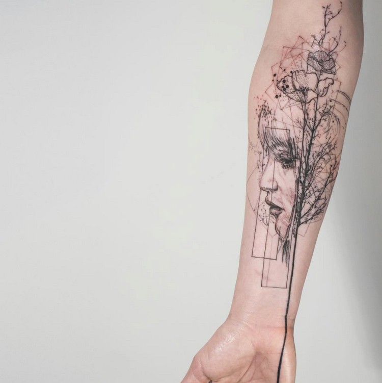 tatouage géométrique abstrait femme avant-bras