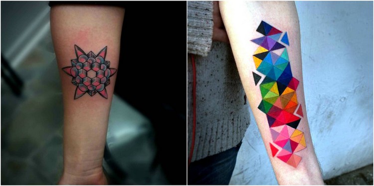 tatouage géométrique coloré idées