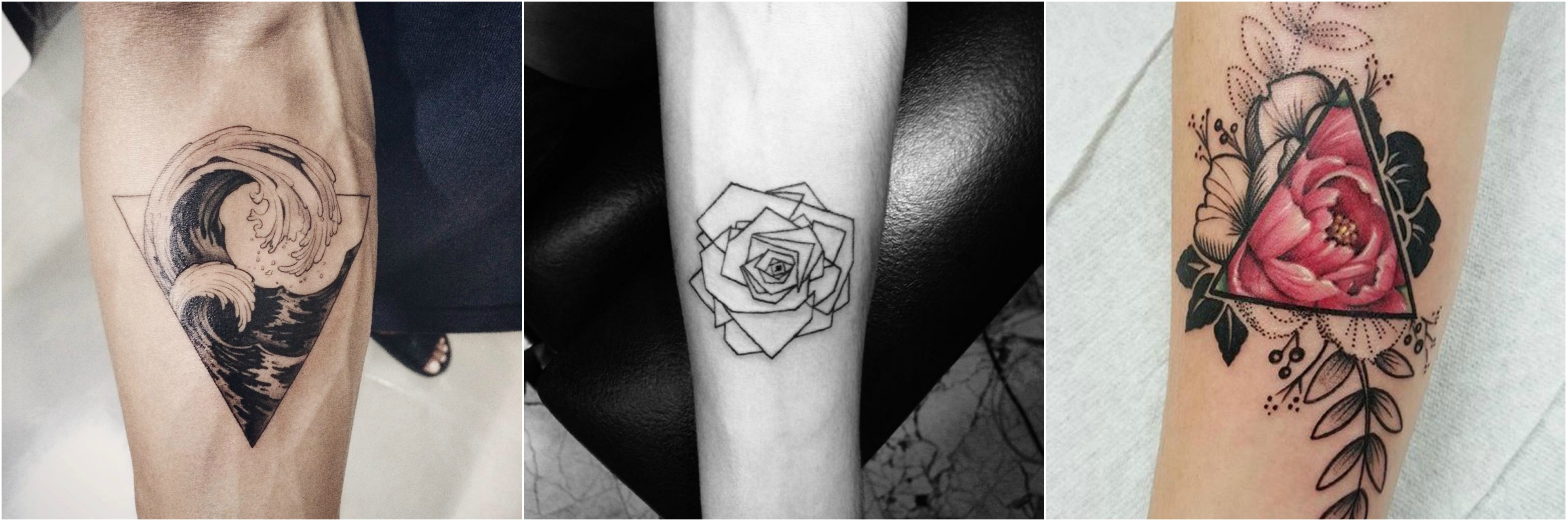 tatouage géométrique femme homme avant-bras fleurs et océan