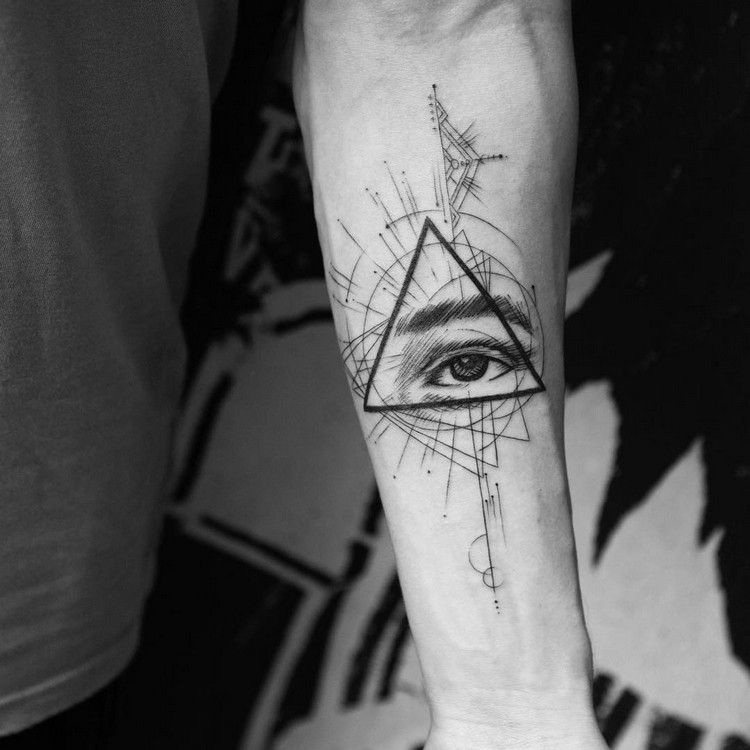 tatouage géométrique homme avant-bras œil et sourcil
